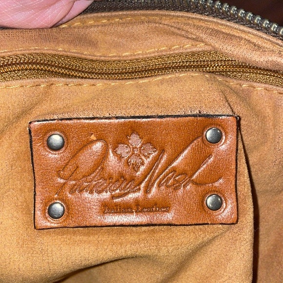 Patricia Nash embossed black leather bag cut outs reveal silver underneath. B5 - Picture 9 of 13